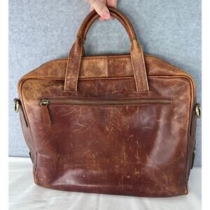 Lucaldo Distressed Leather 15" Laptop Bag Italian Made Office Cognac Brown